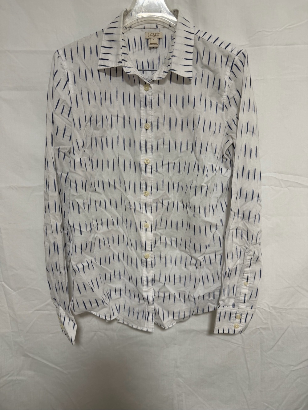J. Crew White Button-Down Shirt with Navy Dash Print